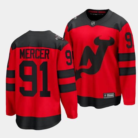 New Jersey Devils #91 Dawson Mercer Red 2024 Stadium Series Stitched Jersey