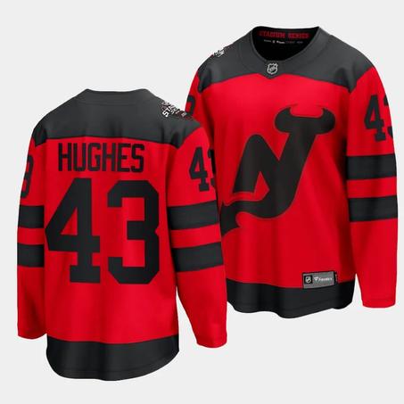 New Jersey Devils #43 Luke Hughes Red 2024 Stadium Series Stitched Jersey