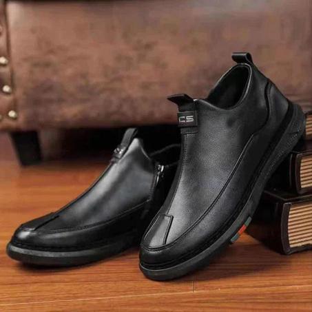 Chaussures décontractées en cuir noir à fermeture éclair pour hommes