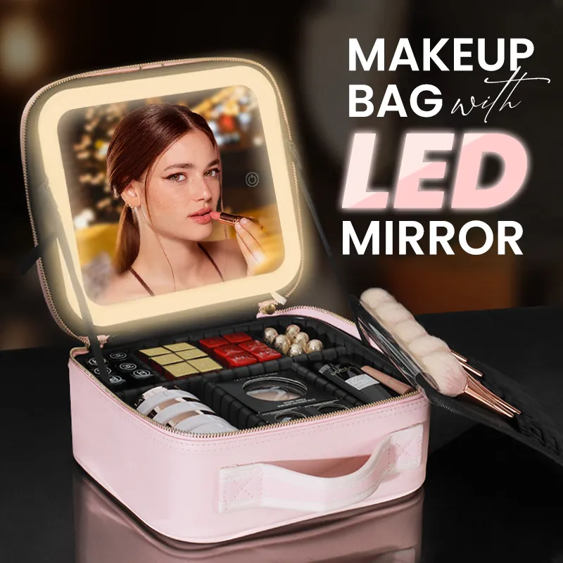 Trousse de maquillage portable avec miroir LED