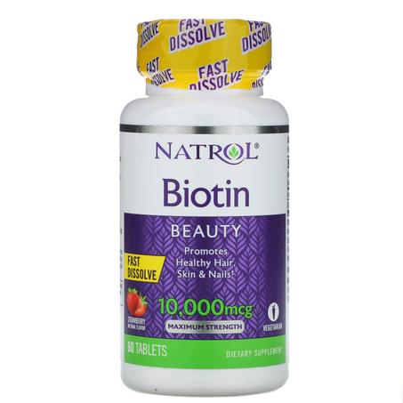 Natrol Biotine, Concentration Maximale, Arôme Fraise, 10 000 mcg, 60 comprimés