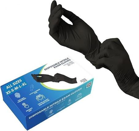 Guantes de caucho de nitrilo sin polvo para uso médico y tatuajes, talla M, color negro, 100 unidades