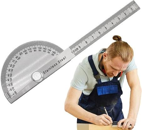 Transportador Zyurmut: transportador de acero inoxidable, transportador matemático, herramienta para encontrar reglas de carpintería para artesanos de la construcción