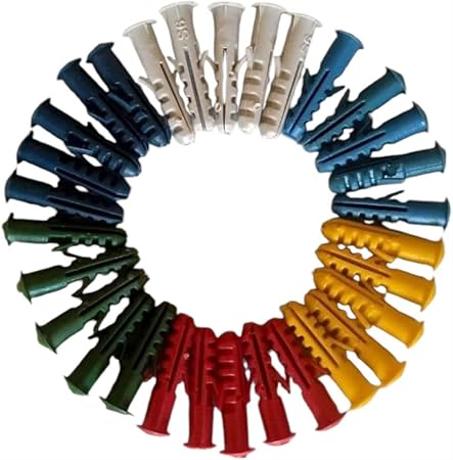 Tornillos de plástico Shamshon de 6 cm para montaje en pared, multicolor, 300 unidades
