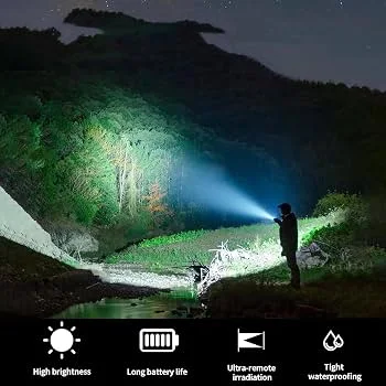 Lampes de poche LED haute puissance 2000LM, torche tactique avec affichage lumineux, recharge USB, camping, pêche, lanterne d'urgence