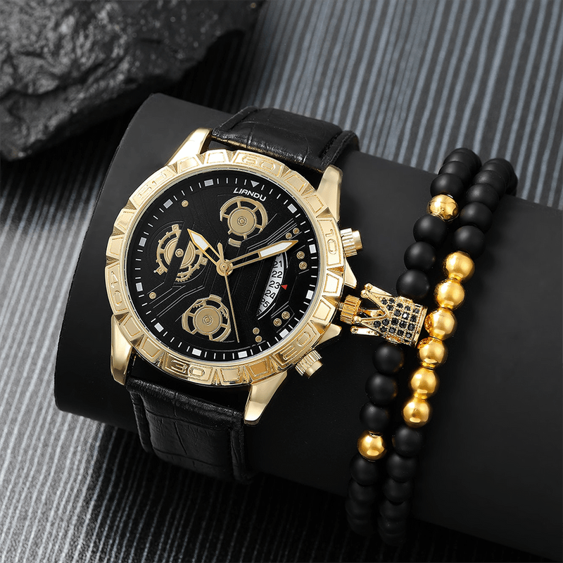 Ensemble homme classe Montre élégante & Bracelets king