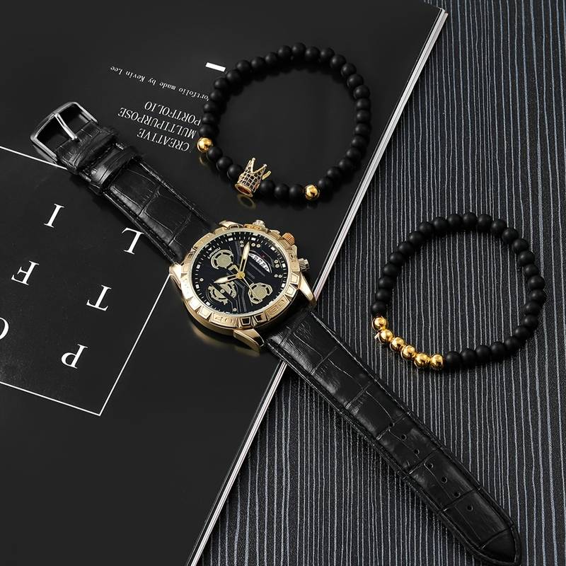 Ensemble homme classe Montre élégante & Bracelets king