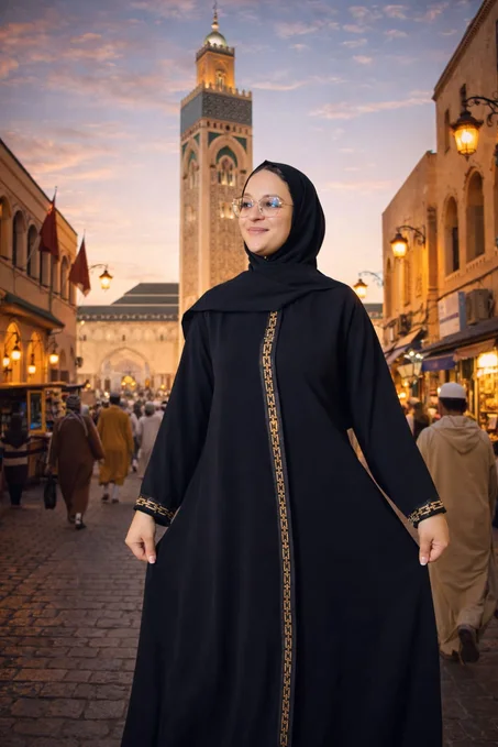 عباية سوداء فخمة مع شال – موديل 2025 🔥