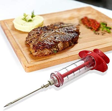 Jeringa para cocinar - Jeringa para carne Juego de jeringas para especias Herramienta de cocina para marinar Acero inoxidable Rojo