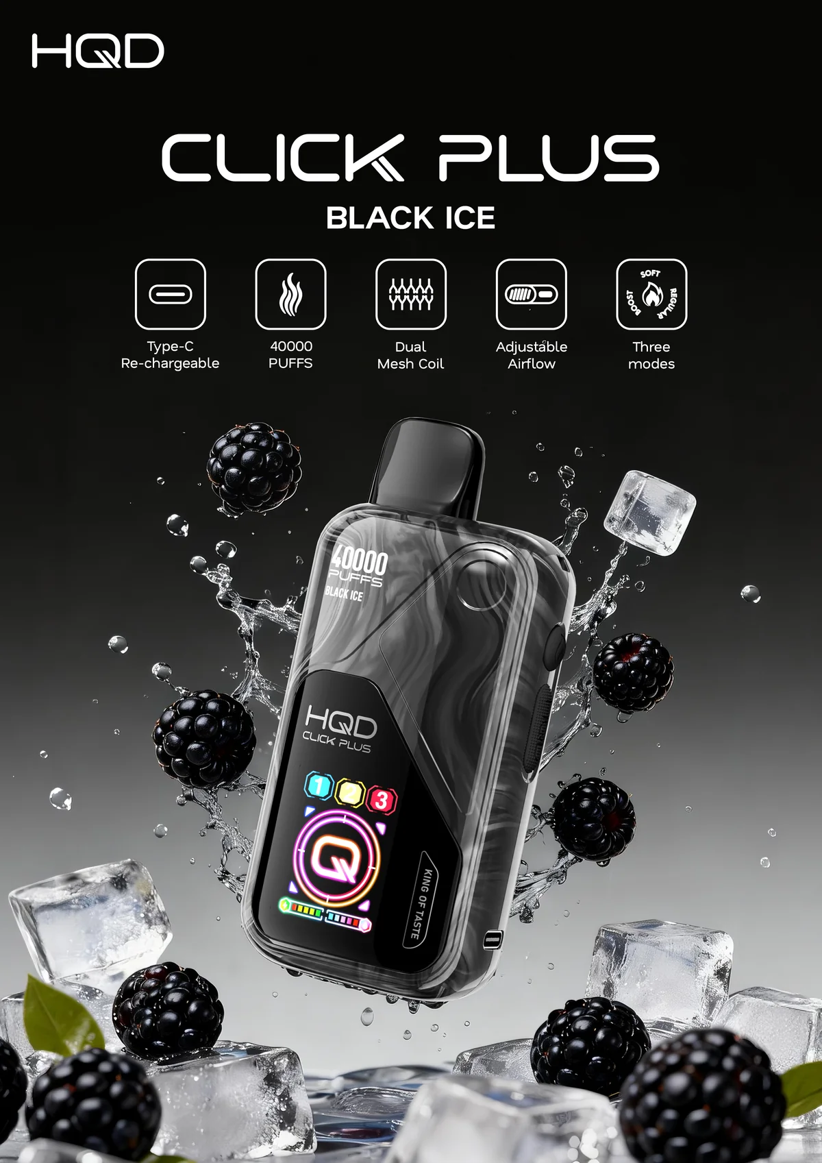HQD Click Plus 40K Puffs - Black Ice