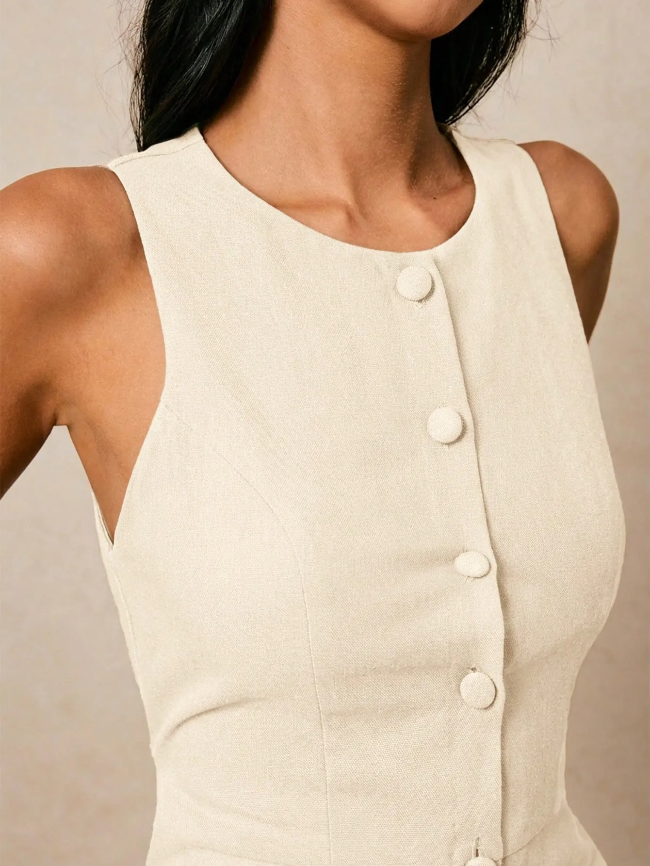 Robe d’Été Sans Manches Boutonnée – Élégante & Ultra Confortable