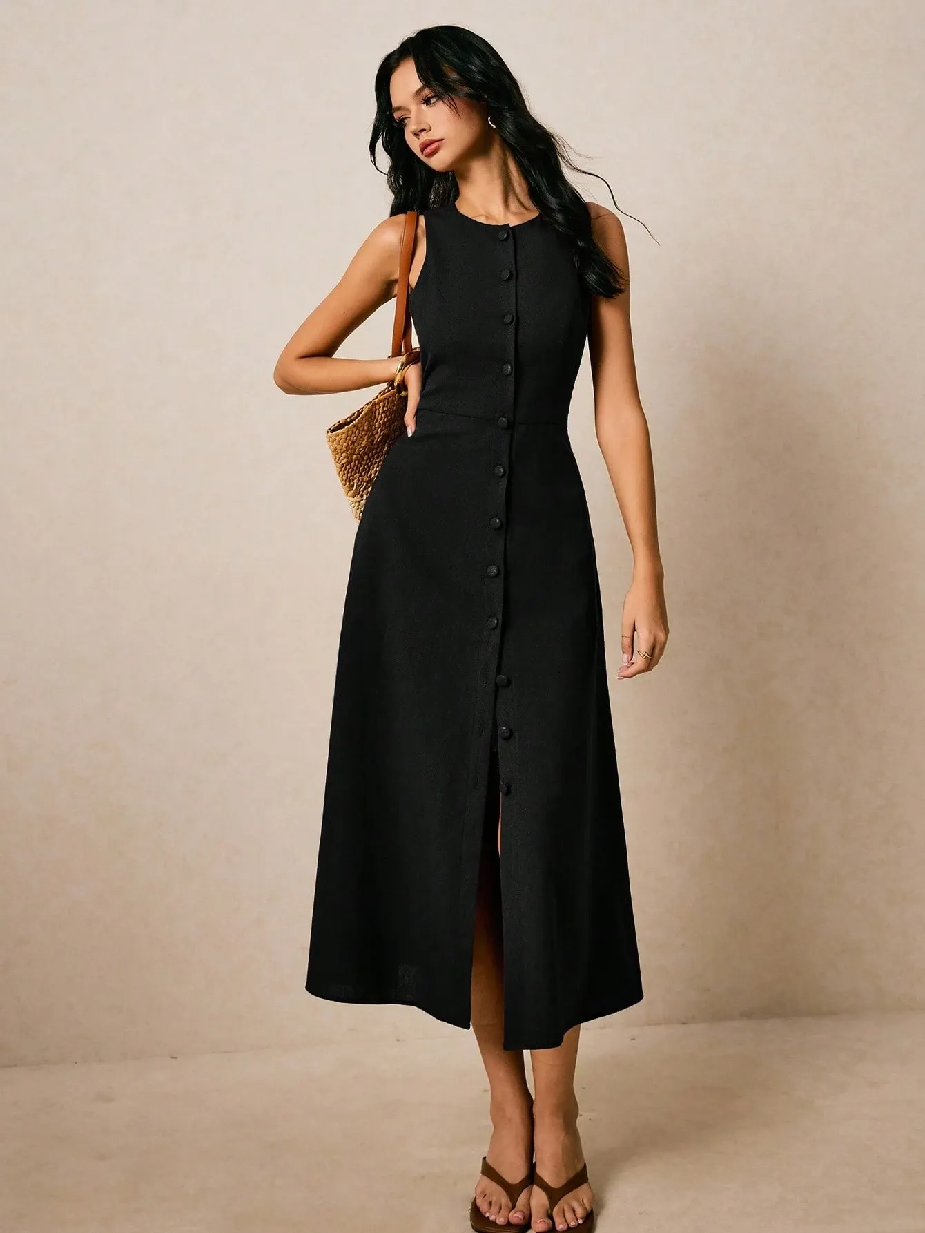 Robe d’Été Sans Manches Boutonnée – Élégante & Ultra Confortable