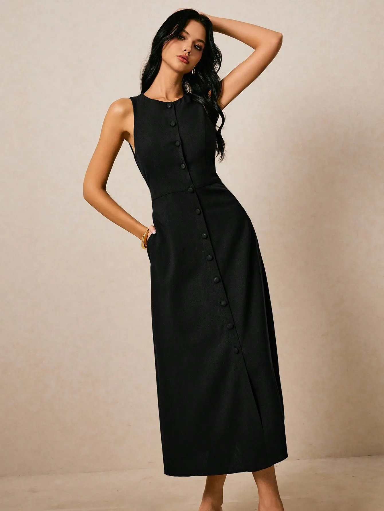 Robe d’Été Sans Manches Boutonnée – Élégante & Ultra Confortable