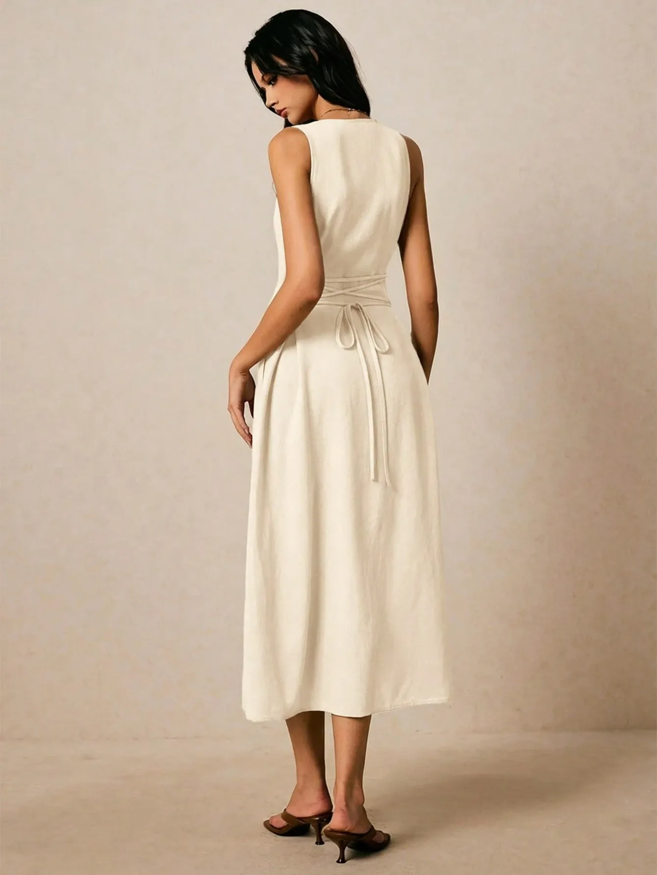 Robe d’Été Sans Manches Boutonnée – Élégante & Ultra Confortable