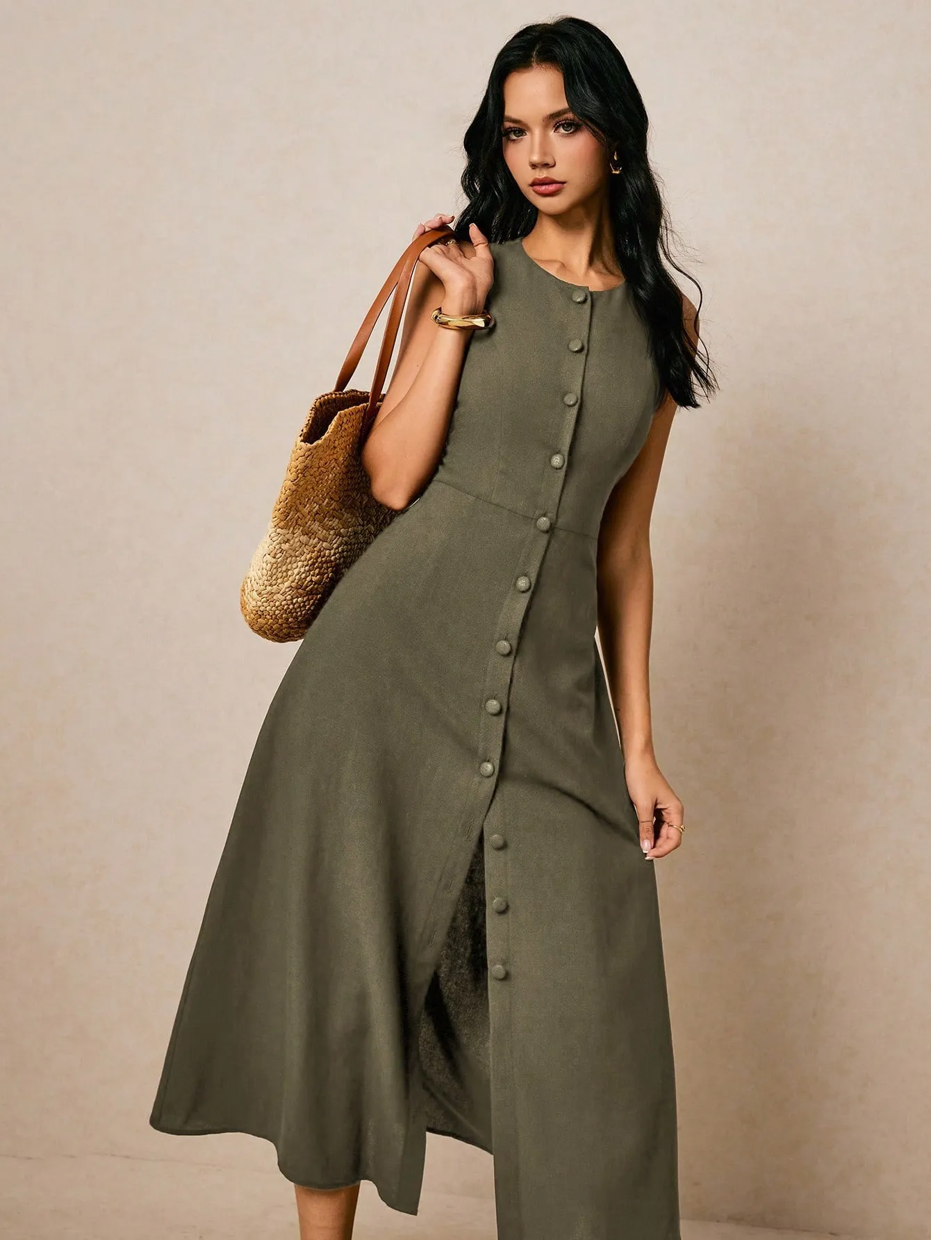 Robe d’Été Sans Manches Boutonnée – Élégante & Ultra Confortable