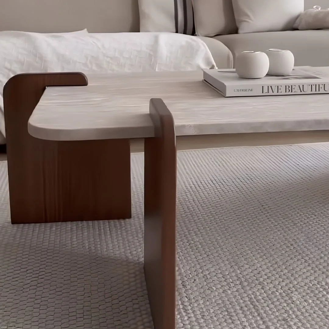 Table en travertin et bois noye