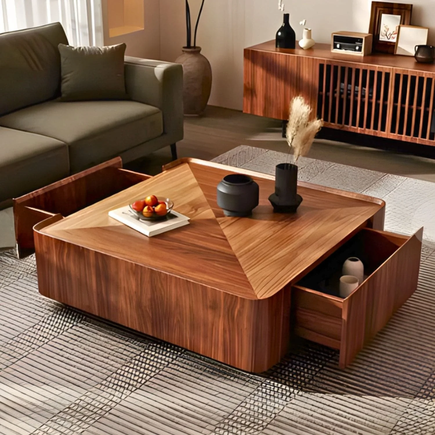 PRISMA ,Table basse en bois latte finition noyé