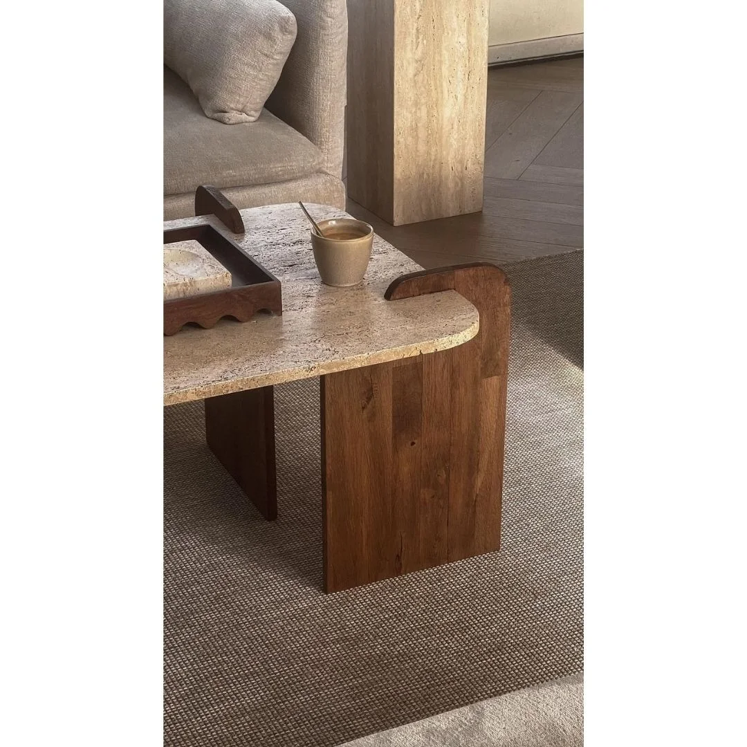 Table en travertin et bois noye