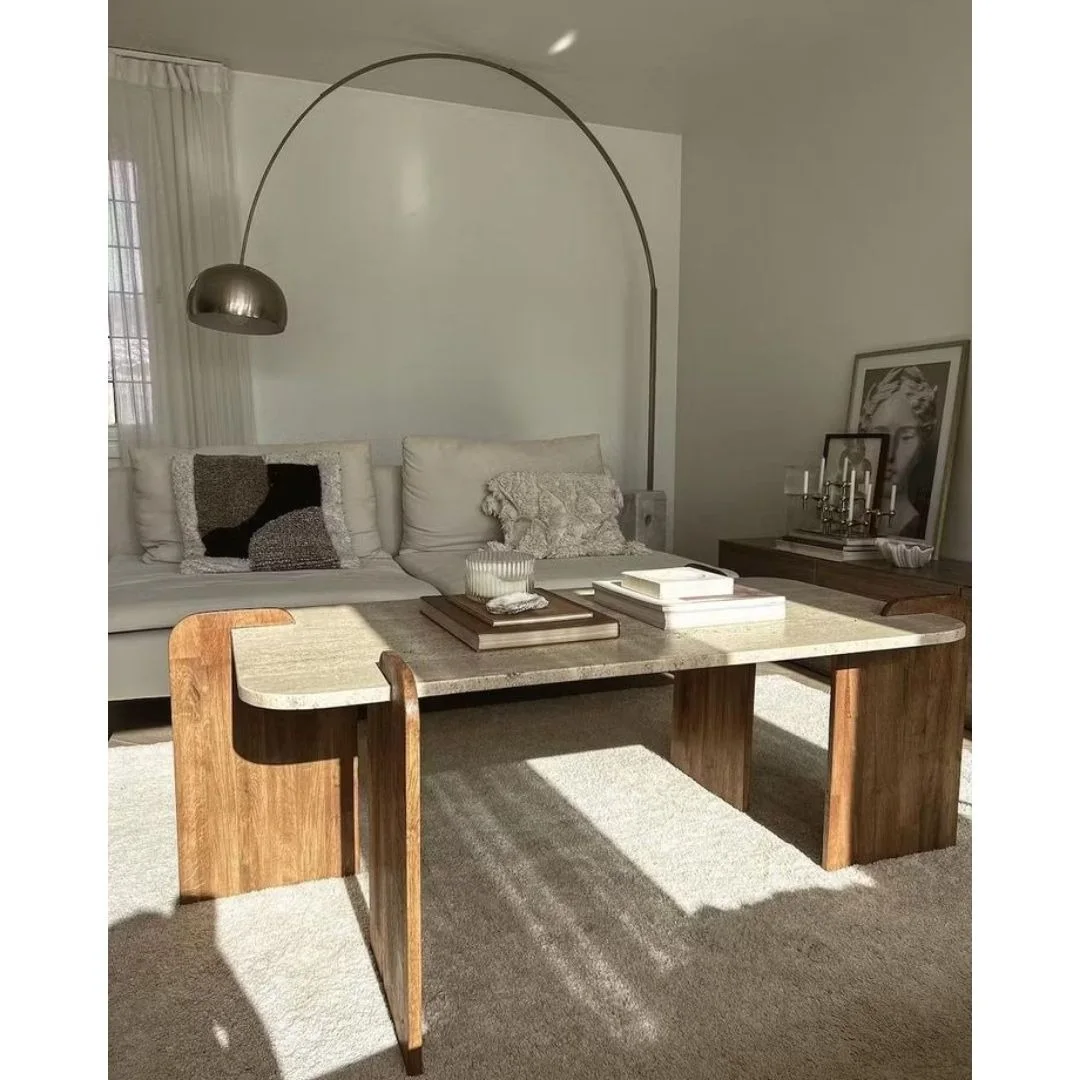 Table en travertin et bois noye