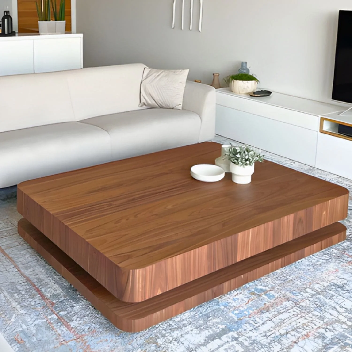 Table basse en bois massif latte noyé