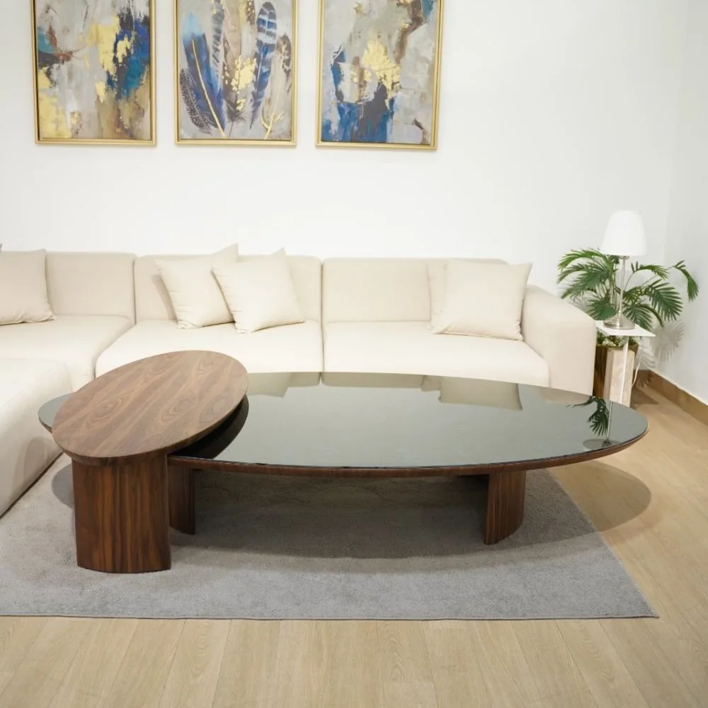 ECLIPSE ,Table basse en bois latte finition noyé