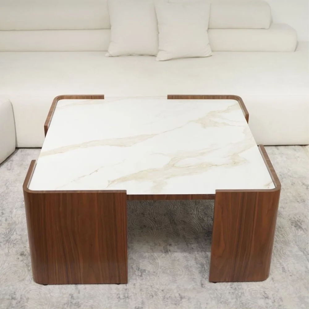Table en céramique carre et socle noyé