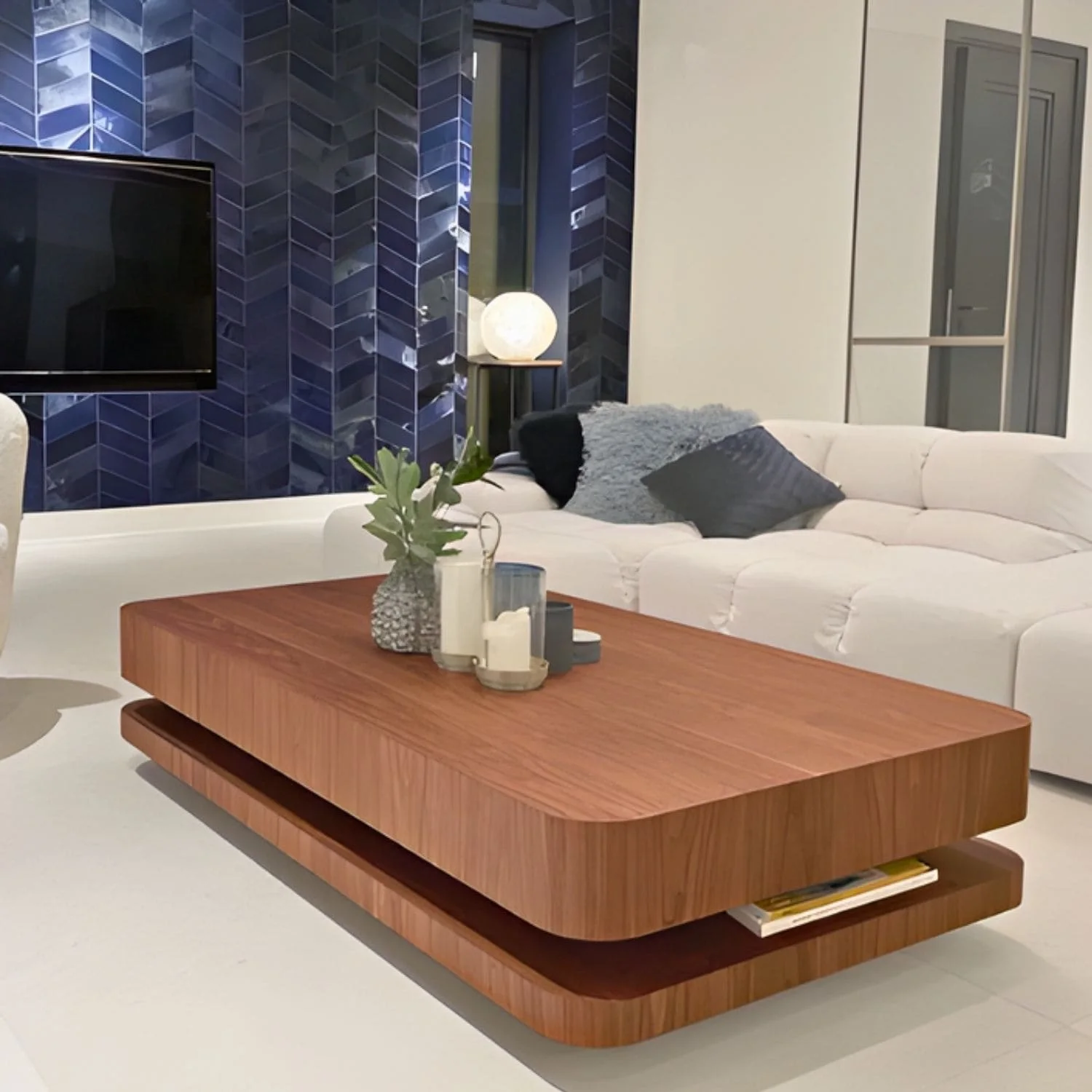 Table basse en bois massif latte noyé