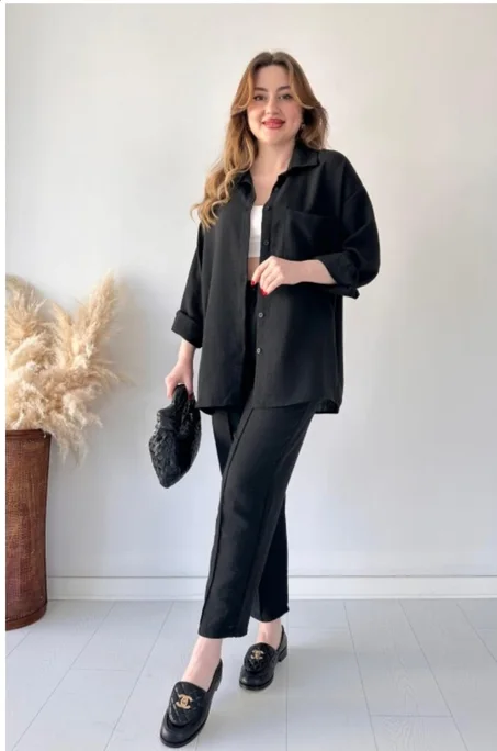 Seersucker Double Set Black