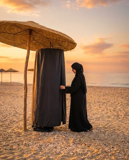 بدّل حوايجك فالبحر بكل حرية وخصوصية تامّة! 🏖️