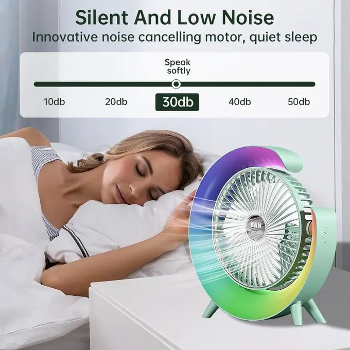 المروحة المكتبية المحمولة القابلة للشحن مع إضاءة LED  (دوران 180°)