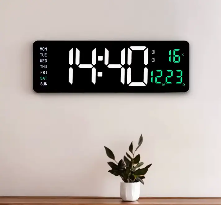 الساعة الرقمية الحائطية العصرية LED مع عرض التاريخ ودرجة الحرارة