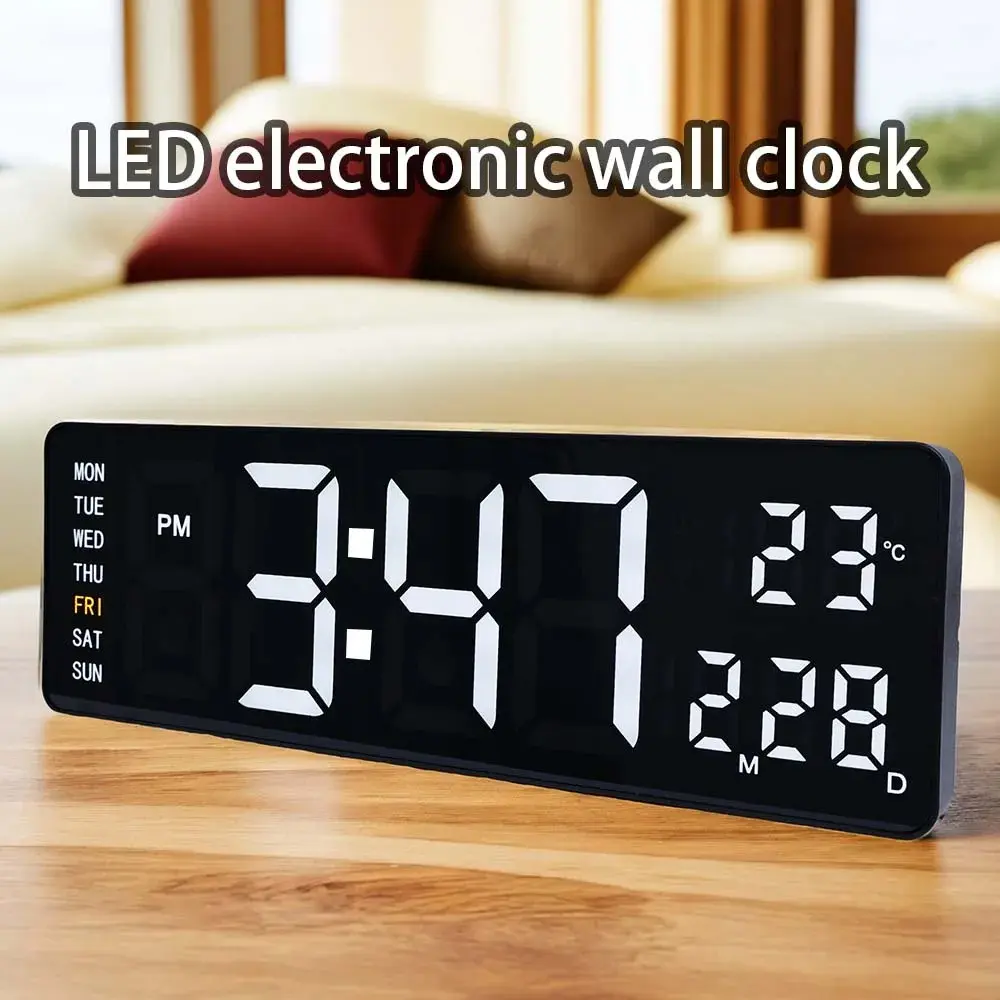 الساعة الرقمية الحائطية العصرية LED مع عرض التاريخ ودرجة الحرارة