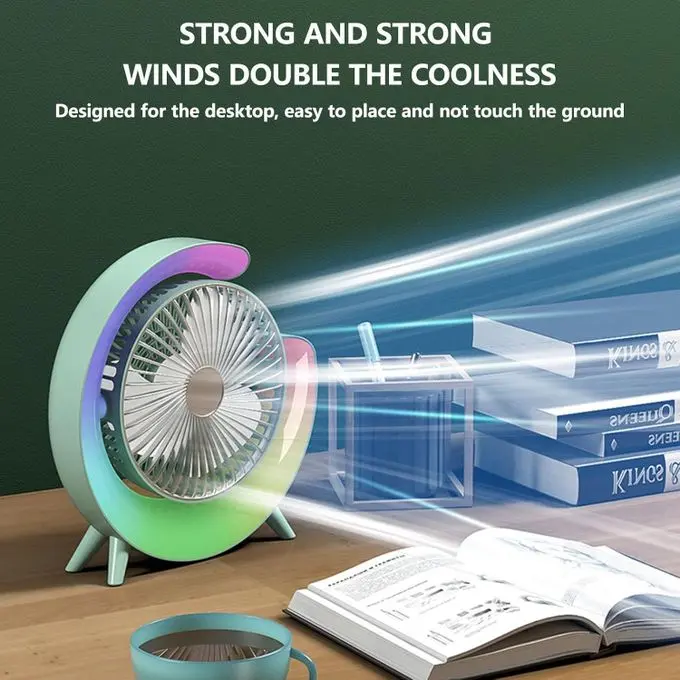 المروحة المكتبية المحمولة القابلة للشحن مع إضاءة LED  (دوران 180°)