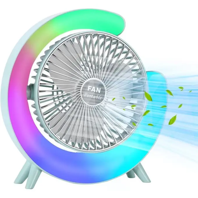 المروحة المكتبية المحمولة القابلة للشحن مع إضاءة LED  (دوران 180°)