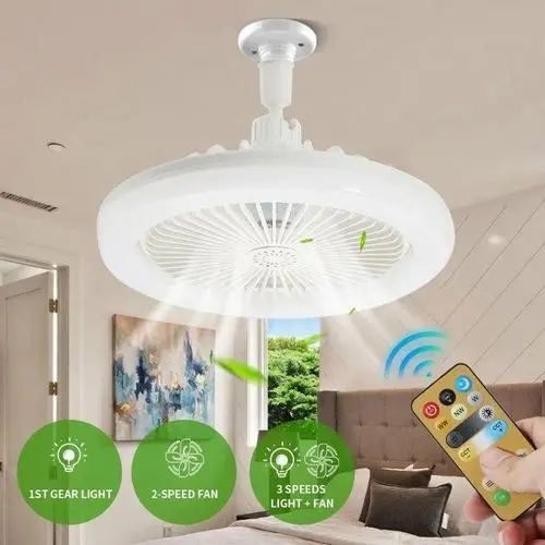 مروحة سقف ذكية مع إضاءة LED وريموت كنترول (ترتيب سهل E27)