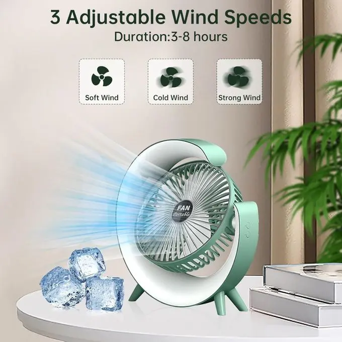 المروحة المكتبية المحمولة القابلة للشحن مع إضاءة LED  (دوران 180°)