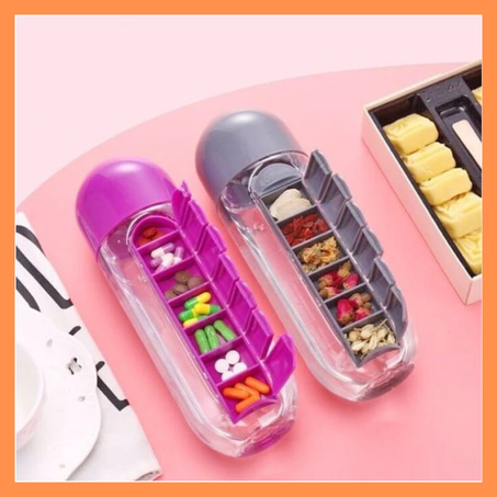 Pilulier et bouteille d'eau 2 en 1 Portable