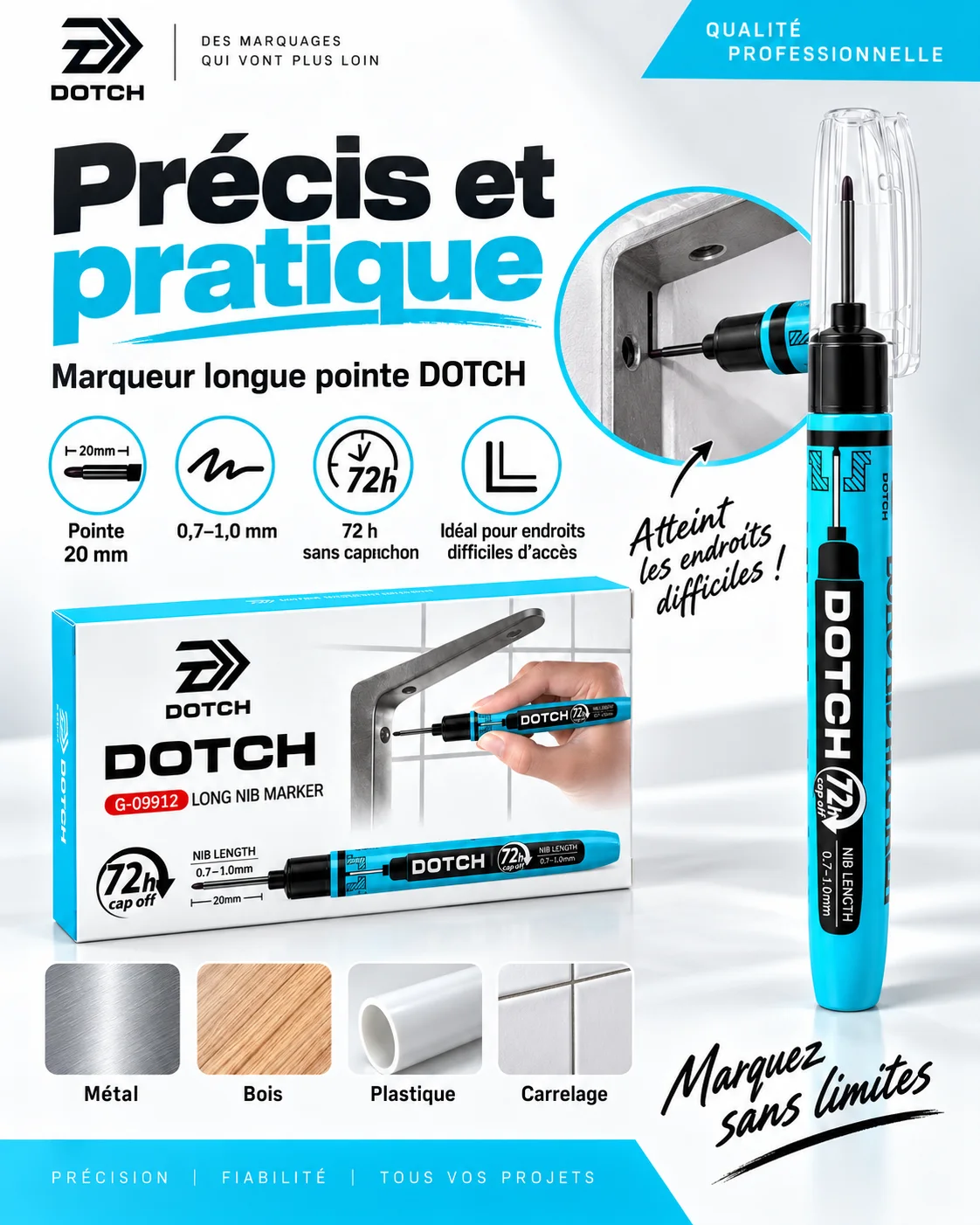 Pack 10 Stylo Professionnel Dotch Noir