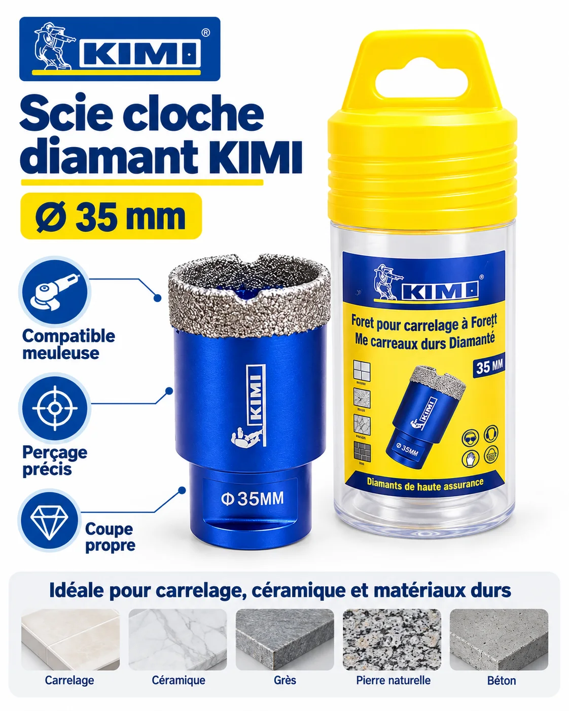 Scie cloches de Meuleuse diamant bleu KIMI 35 MM
