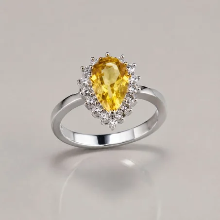 Royal Pear Citrine Halo Ring