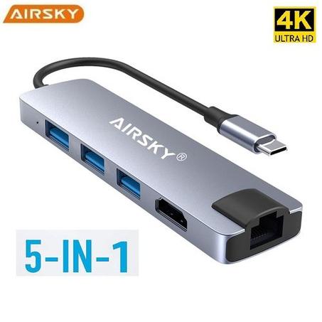 HUB Type-C 5en1 - HDMI + 3 * USB 3.0 + RJ45 - 4K UHD / 5 Gbps - Indicateur LED