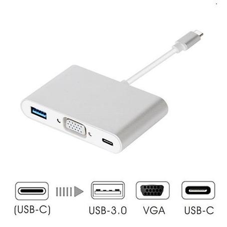 Metal Shell Adaptateur Convertisseur USB-C 3.1 male vers VGA + USB 3.0 + Type-C PD (femelle)