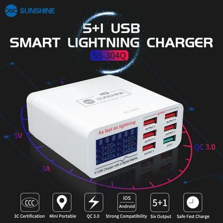 Station de Charge Rapide 40W à 6 Port - Affichage Numérique - Solution de charge compacte et efficace