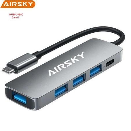 HUB Type-C 5en1 Vers USB 3.0 + 3 * USB 2.0 + Port de Charge USB C PD (Femelle)