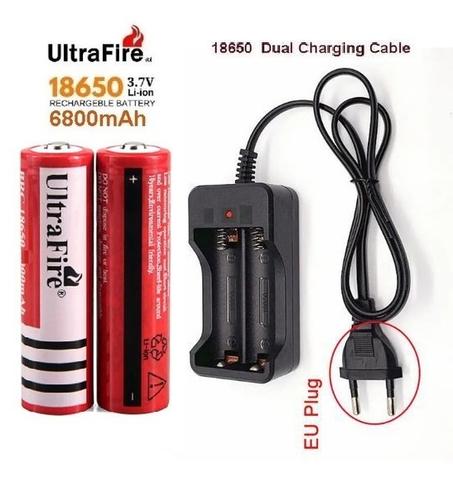 Lot de 2 Piles Rechargeable 18650/3.7V/6800mAh & Chargeur de Pile Rechargeable à 2 Fentes - Tèmoin LED