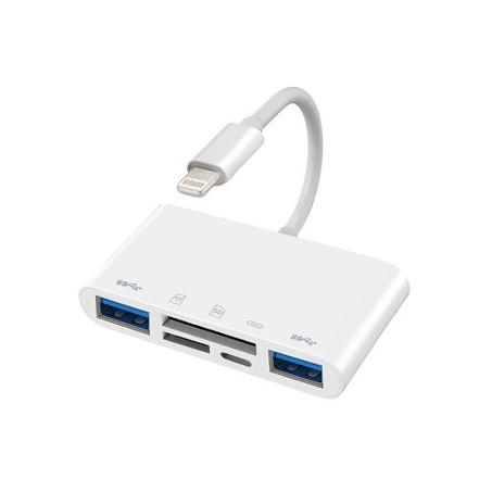 Adaptateur Lightning 5en1: Lecteur de carte SD + 2 USB 3.0 + Port Lightning (Femelle)