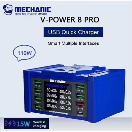 Station de Charge Ultrar Rapide  110W à 8 Port et Chargeur sans fil Qi 15W - Affichage numérique