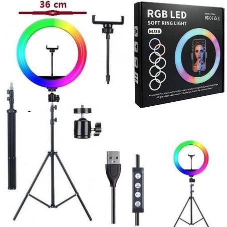 Ring Light 36cm - 18 Modes d'éclairage RGB - 3 Températures - 8 Niveaux de luminosités