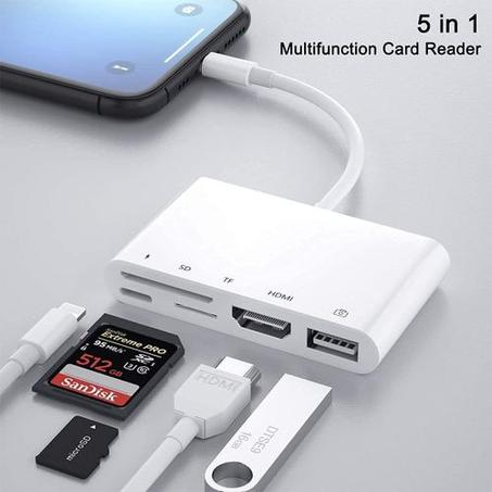 Adaptateur Lightning AV numérique vers HDMI, Lecteur Carte SD & TF, Port USB et Port de charge