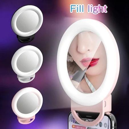 Selfie Ring Light Puissante Avec Miroir - 3 Couleur de La Lumière et 3 Niveaux de Luminosité